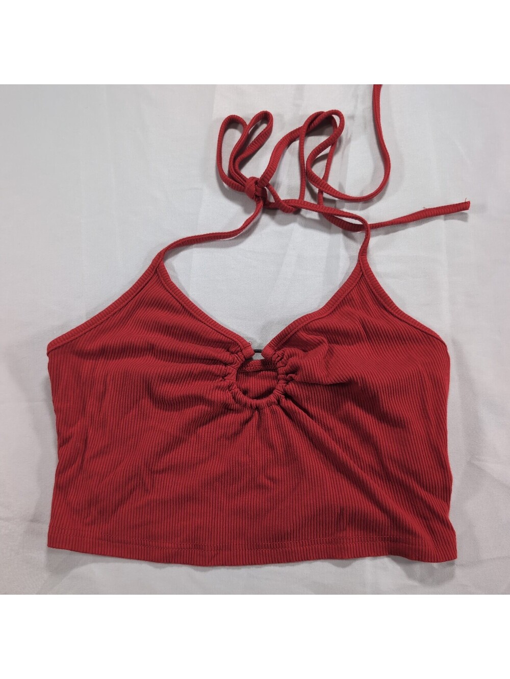 SHEIN Red Ribbed Halter Crop Top with Ring Detail Size S